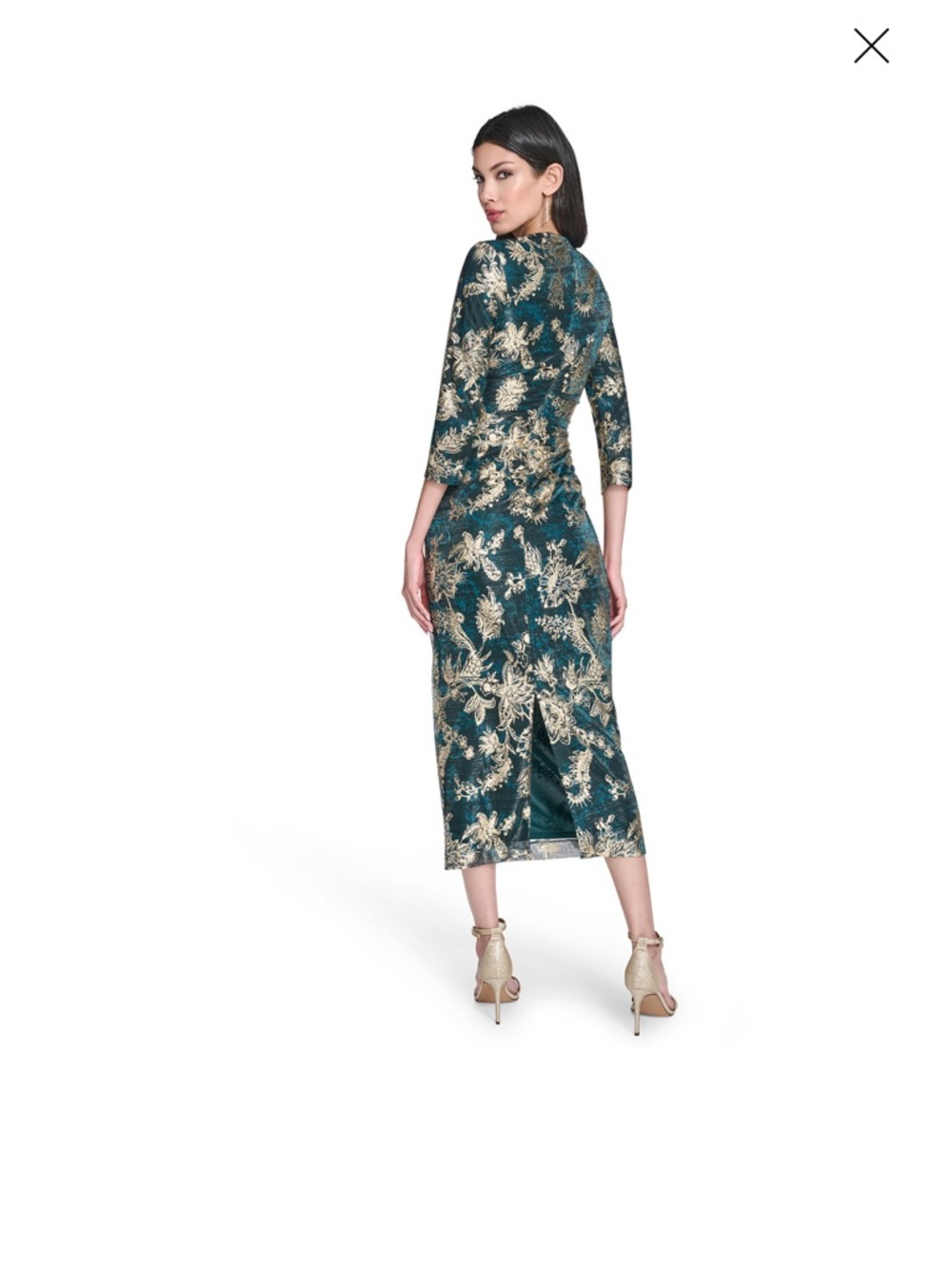 Vince Camuto Metallic Crinkle Knit Dress Teal Gold 14 - Picture 2 of 9